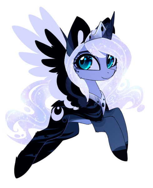 Size: 1945x2383 | Tagged: safe, artist:magnaluna, derpibooru import, princess luna, alicorn, pony, g4, cheek fluff, colored wings, colored wingtips, crown, female, high res, horn, image, jewelry, looking at you, mare, peytral, png, regalia, simple background, smiling, smiling at you, solo, spread wings, tail, transparent background, white-haired luna, wings