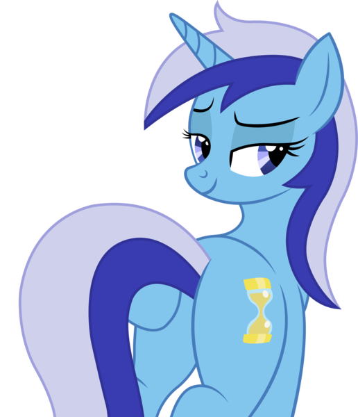 Size: 1995x2322 | Tagged: safe, artist:mlptmntfan2000, derpibooru import, minuette, pony, unicorn, g4, bedroom eyes, butt, butt touch, hoof on butt, horn, image, looking at you, looking back, looking back at you, minu-ass, plot, png, simple background, smiling, smiling at you, solo, transparent background, vector