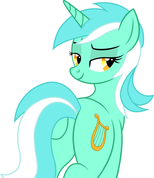 Size: 1961x2260 | Tagged: safe, artist:mlptmntfan2000, derpibooru import, lyra heartstrings, pony, unicorn, g4, bedroom eyes, butt, butt touch, hoof on butt, horn, image, looking at you, looking back, looking back at you, lyrebutt, plot, png, simple background, smiling, smiling at you, solo, transparent background, vector