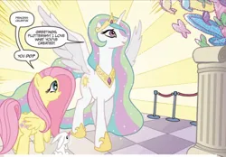 Size: 1007x700 | Tagged: safe, artist:tonyfleecs, derpibooru import, idw, angel bunny, fluttershy, princess celestia, alicorn, pegasus, pony, rabbit, g4, spoiler:comic, animal, artwork, image, jpeg, micro-series #4, my little pony micro-series, official comic