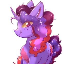 Size: 2048x2048 | Tagged: safe, alternate version, artist:cupute, derpibooru import, oc, oc:bisty, pony, g5, alternate cutie mark, alternate design, alternate eye color, alternate hair color, alternate hairstyle, chromatic aberration, curly hair, curly mane, curly tail, curved horn, cutiemark swap, evil grin, fluffy, freckles, frizzy hair, grin, horn, image, misty brightdawn, png, redesign, reference, reference to another series, shiny, shiny mane, simple background, slit pupils, smiling, sparkles, stars, tail, teeth, transparent background, yellow eyes