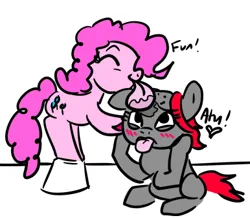 Size: 386x337 | Tagged: safe, derpibooru import, oc, oc:zippers, earth pony, pony, bald, cute, duo, female, fun, heart, image, mare, pett, pink, png, text