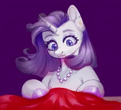 Size: 2560x2313 | Tagged: safe, artist:furawa, derpibooru import, rarity, pony, unicorn, bust, curved horn, female, high res, horn, image, jewelry, jpeg, mare, necklace, pearl necklace, sewing, sitting, solo