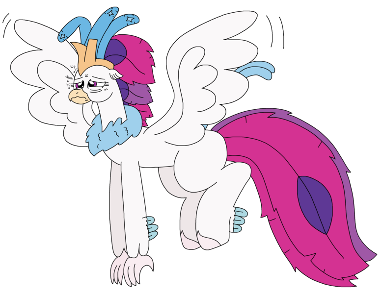 Size: 2942x2276 | Tagged: safe, artist:supahdonarudo, derpibooru import, queen novo, classical hippogriff, hippogriff, my little pony: the movie, atg 2024, flying, image, messy mane, messy tail, newbie artist training grounds, png, simple background, sleep deprivation, tail, tired, transparent background