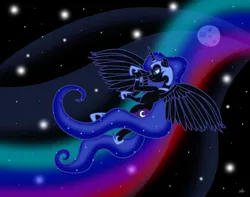 Size: 5071x4000 | Tagged: safe, artist:mafon, derpibooru import, nightmare moon, alicorn, pony, absurd resolution, female, g4, image, mare, moon, png, solo, space, spread wings, watch, wings, wristwatch