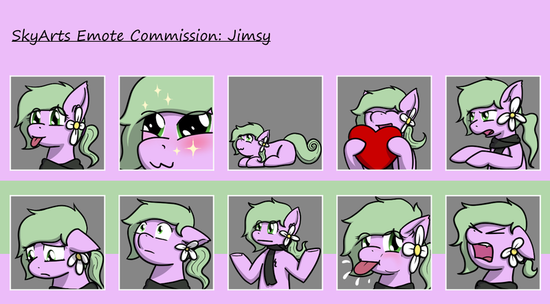 Size: 1500x831 | Tagged: safe, artist:skydreams, derpibooru import, oc, oc:springshine, unofficial characters only, earth pony, pony, :3, :p, clothes, commission, emotes, female, flower, flower in hair, frustrated, heart, image, lying down, onomatopoeia, png, ponyloaf, prone, raspberry, raspberry noise, sad, scared, scarf, screaming, shrug, sparkles, tongue out