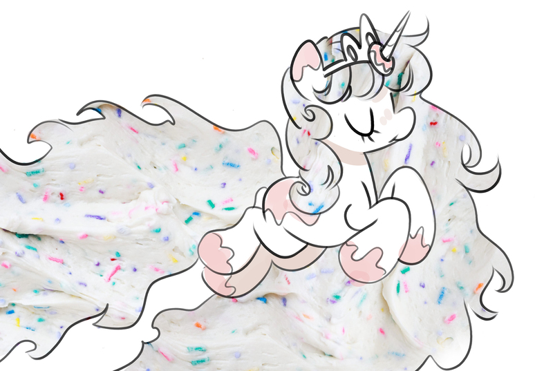 Size: 3386x2271 | Tagged: safe, artist:opalacorn, derpibooru import, oc, unofficial characters only, pony, unicorn, crown, eyes closed, female, food, frosting, horn, image, impossibly large mane, impossibly large tail, jewelry, jpeg, mare, partial color, prancing, regalia, simple background, solo, tail, white background