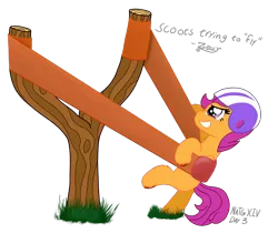 Size: 2000x1680 | Tagged: safe, artist:zeccy, derpibooru import, scootaloo, pegasus, pony, female, filly, foal, helmet, image, newbie artist training grounds, png, slingshot, solo