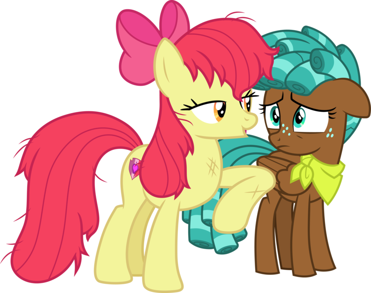 Size: 3796x3000 | Tagged: safe, artist:cloudy glow, derpibooru import, apple bloom, spur, earth pony, pegasus, pony, growing up is hard to do, duo, duo female, female, g4, image, mare, messy mane, messy tail, older, older apple bloom, png, simple background, tail, teenager, transparent background, vector