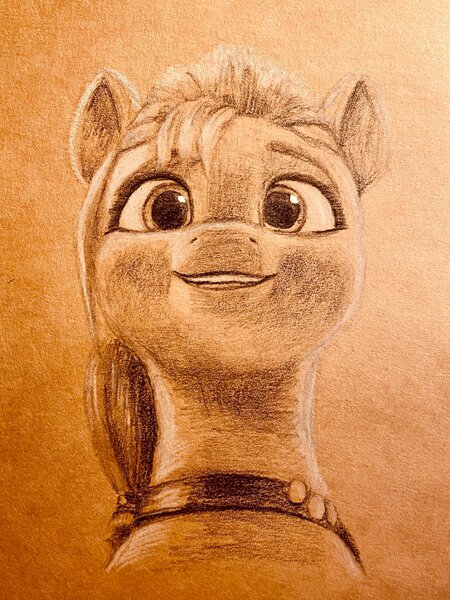 Size: 2507x3343 | Tagged: safe, artist:hoofy_0415, derpibooru import, sunny starscout, earth pony, pony, g5, image, jpeg, monochrome, sketch, smiling, teeth, traditional art