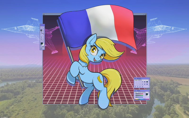 Size: 2560x1600 | Tagged: safe, artist:darkdoomer, derpibooru import, oc, oc:madame banane, commission, flag, france, image, png, pride, solo, vaporwave, ych result