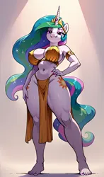 Size: 2400x4080 | Tagged: suggestive, ai content, derpibooru import, machine learning generated, princess celestia, anthro, belly dancer outfit, female, image, jpeg, prompter:lotsofcaps, solo, solo female