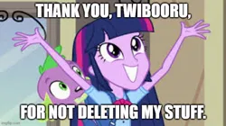 Size: 668x374 | Tagged: safe, screencap, spike, twilight sparkle, dog, twibooru, equestria girls, image, jpeg, meta, rent free, solo, spike the dog, twibooru fan art