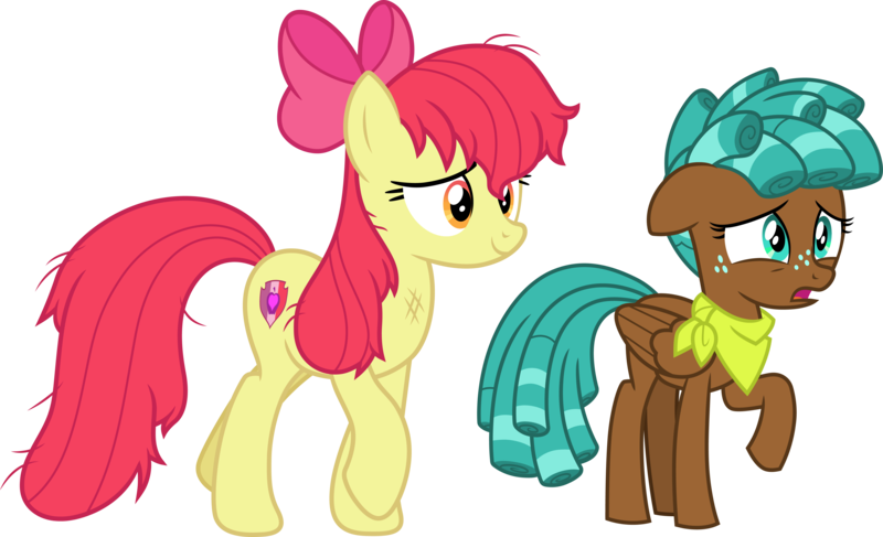 Size: 4932x3000 | Tagged: safe, artist:cloudy glow, derpibooru import, apple bloom, spur, earth pony, pegasus, .ai available, apple bloom's bow, bow, duo, duo female, female, g4, hair bow, image, older, older apple bloom, png, simple background, transparent background, vector