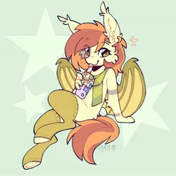 Size: 1772x1772 | Tagged: safe, artist:trickate, derpibooru import, oc, unofficial characters only, bat pony, pony, semi-anthro, bat wings, clothes, drink, drinking, drinking straw, hoofless socks, image, jpeg, sitting, smoothie, socks, solo, underhoof, wings