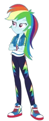 Size: 549x1344 | Tagged: safe, artist:invisibleink, derpibooru import, edit, editor:mlpfan3991, rainbow dash, human, equestria girls, clothes, converse, crossed arms, female, g4, hoodie, image, jacket, my little pony equestria girls: better together, pants, png, rainbow dash's better together outfit, shirt, shoes, simple background, smiling, smirk, sneakers, solo, waistband, white background