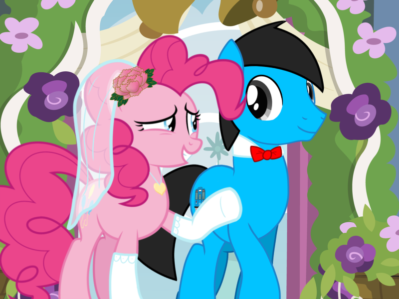 Size: 1024x768 | Tagged: safe, artist:bluemario11, derpibooru import, pinkie pie, oc, oc:william, earth pony, g4, canon x oc, duo, female, image, male, marriage, png, straight, wedding