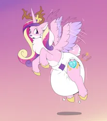 Size: 1803x2043 | Tagged: suggestive, artist:maynara, derpibooru import, princess cadance, deer, deer pony, hybrid, original species, g4, chest fluff, deerified, diaper, diaper fetish, female, fetish, image, png, solo, species swap