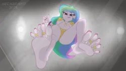 Size: 1280x720 | Tagged: suggestive, artist:metalhead97, derpibooru import, princess celestia, human, equestria girls, g4, bedroom eyes, big breasts, bracelet, breasts, clothes, erect nipples, feet, fetish, foot fetish, foot focus, glass, image, jewelry, legs, lidded eyes, looking at you, looking down, looking down at you, low angle, nail polish, nails, nipple outline, panties, png, principal celestia, show accurate, smiling, smiling at you, soles, spread legs, spreading, toe ring, toenail polish, toenails, toes, underass, underboob, underwear, watch