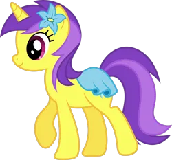 Size: 9913x9242 | Tagged: safe, artist:starryshineviolet, derpibooru import, banana fluff, pony, unicorn, canterlot boutique, g4, absurd resolution, clothes, female, flower, flower in hair, horn, image, mare, png, simple background, skirt, transparent background, vector, walking