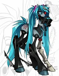 Size: 1591x2048 | Tagged: safe, artist:yarnican, derpibooru import, ponified, cyborg, isopod, pony, robot, robot pony, blue mane, blue tail, calne ca, female, hatsune miku, image, jpeg, mare, solo, tail, vocaloid