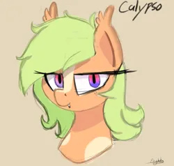 Size: 2100x2000 | Tagged: safe, artist:psychotix, derpibooru import, oc, oc:calypso, unofficial characters only, bat pony, bat pony oc, bat wings, blaze (coat marking), coat markings, facial markings, fangs, gradient eyes, green hair, image, looking at you, png, tropical, wings