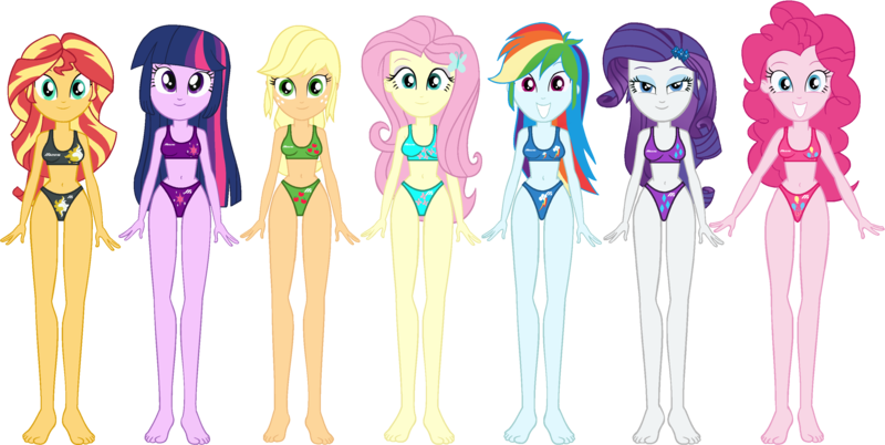 Size: 3184x1598 | Tagged: safe, anonymous artist, derpibooru import, applejack, fluttershy, pinkie pie, rainbow dash, rarity, sci-twi, sunset shimmer, twilight sparkle, twilight sparkle (alicorn), alicorn, human, equestria girls, g4, belly button, bikini, breasts, clothes, cowboy hat, cutie mark, female, hat, humane five, humane seven, humane six, image, looking at you, png, swimsuit