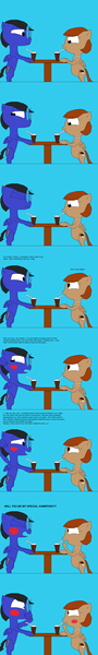 Size: 600x4000 | Tagged: safe, artist:blazewing, derpibooru import, oc, oc:blazewing, oc:pecan sandy, unofficial characters only, pegasus, pony, atg 2024, awkward, bipedal, blushing, chubby, colored background, comic, drawpile, drink, drinking, duo, female, frown, glasses, image, jewelry, leaning on table, looking at each other, looking at someone, loving gaze, male, mare, milkshake, necklace, newbie artist training grounds, pearl necklace, png, puffy cheeks, raised hoof, shipping, shrunken pupils, shy, smiling, stallion, surprised, table, text, wing hands, wings, yelling