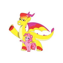 Size: 4096x4096 | Tagged: safe, artist:prixy05, derpibooru import, pinkie pie, dragon, earth pony, pony, g4, g5, my little pony: tell your tale, spoiler:g5, absurd resolution, dragoness, duo, duo female, female, g4 to g5, generation leap, image, luxxe, mare, png, simple background, white background