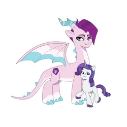 Size: 4096x4096 | Tagged: safe, artist:prixy05, derpibooru import, rarity, dragon, pony, unicorn, g4, g5, my little pony: tell your tale, spoiler:g5, absurd resolution, dragoness, duo, duo female, female, g4 to g5, generation leap, horn, image, jade (g5), mare, png, simple background, white background