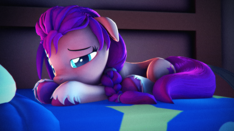 Size: 3840x2160 | Tagged: safe, artist:psfmer, derpibooru import, sunny starscout, earth pony, pony, g4, g5, 3d, coat markings, female, floppy ears, g5 to g4, generation leap, high res, image, mare, png, sad, socks (coat marking), solo, source filmmaker, sunny sadscout, unshorn fetlocks