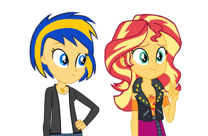 Size: 1316x864 | Tagged: safe, artist:mlpfan3991, derpibooru import, sunset shimmer, oc, oc:flare spark, human, equestria girls, g4, clothes, couple, date, female, image, lesbian, png, ship:flareset, simple background, teenager, transparent background