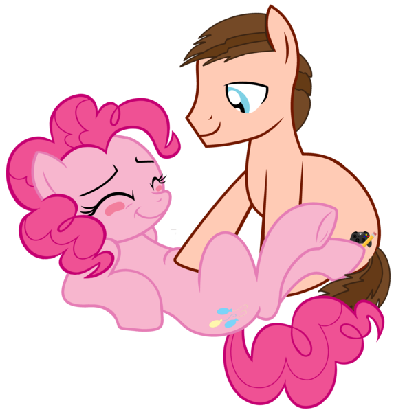 Size: 4056x4249 | Tagged: safe, artist:lion288, derpibooru import, pinkie pie, oc, oc:braden, earth pony, g4, canon x oc, female, image, male, png, simple background, straight, transparent background