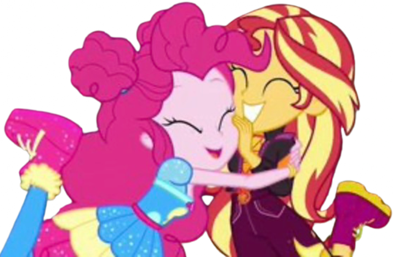 Size: 3847x2520 | Tagged: safe, derpibooru import, edit, edited screencap, editor:homersimpson1983, screencap, pinkie pie, sunset shimmer, human, equestria girls, g4, background removed, duo, duo female, female, hug, image, not a vector, png