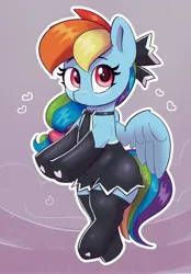 Size: 2394x3446 | Tagged: safe, artist:pabbley, derpibooru import, rainbow dash, pegasus, pony, g4, clothes, cute, dress, female, heart, image, jpeg, looking at you, socks, solo, thigh highs