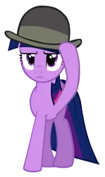 Size: 1499x2510 | Tagged: safe, artist:kas92, derpibooru import, twilight sparkle, unicorn, g4, mmmystery on the friendship express, bowler hat, female, hat, horn, image, png, simple background, solo, transparent background, unicorn twilight, watson