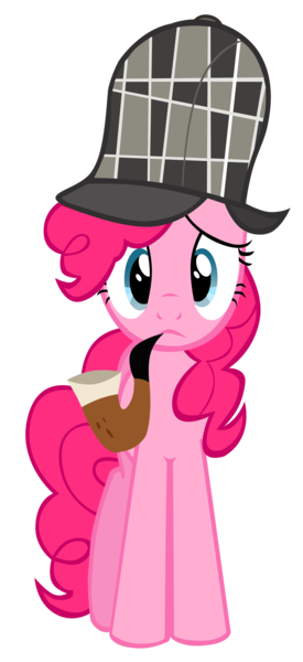 Size: 1376x3000 | Tagged: safe, artist:kas92, derpibooru import, pinkie pie, earth pony, g4, mmmystery on the friendship express, deerstalker, detective, female, hat, image, pipe, png, sherlock holmes, sherlock pie, simple background, solo, transparent background