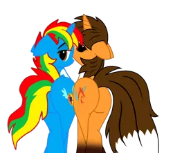 Size: 1584x1401 | Tagged: safe, artist:shieldwingarmorofgod, derpibooru import, oc, oc:ej, oc:shield wing, alicorn, pony, g4, alicorn oc, butt, duo, duo male, gay, horn, image, male, plot, png, sexy, simple background, stallion, transparent background, wings