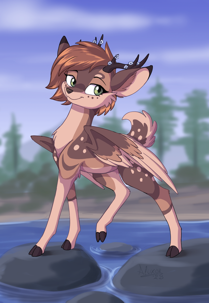 Size: 915x1327 | Tagged: safe, artist:sirzi, derpibooru import, oc, unofficial characters only, deer, deer pony, original species, peryton, image, png, solo