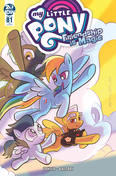 Size: 2063x3131 | Tagged: safe, artist:thom zahler, derpibooru import, idw, dauntless, rainbow dash, rumble, thunderlane, pegasus, pony, g4, spoiler:comic, spoiler:comic81, 2019, backwards cutie mark, clothes, colt, comic cover, cover, cover art, female, flying, foal, image, jpeg, male, mare, my little pony logo, open mouth, open smile, signature, smiling, spread wings, stallion, tail, variant cover, wings