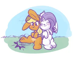 Size: 910x701 | Tagged: safe, artist:zutcha, derpibooru import, applejack, rarity, rabbit, :3, animal, blushing, bunnified, chest fluff, duo, duo female, eyes closed, female, image, leg kick, lesbian, nuzzling, png, rarijack, shipping, simple background, sketch, smiling, species swap, white background