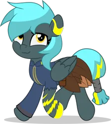 Size: 4478x5000 | Tagged: safe, artist:jhayarr23, derpibooru import, oc, oc:storm aura, pegasus, pony, fallout equestria, commission, commissioner:solar aura, fallout, female, image, mare, outfit, pegasus oc, png, simple background, tattoo, transparent background, wings