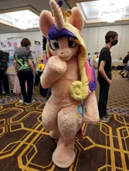 Size: 1536x2048 | Tagged: safe, artist:bashthepinata, artist:qtpony, derpibooru import, princess cadance, human, fursuit, harmonycon, image, indoors, irl, irl human, jpeg, photo, ponysuit, solo focus