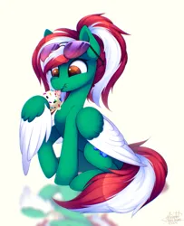 Size: 1113x1374 | Tagged: safe, artist:scarlet-spectrum, derpibooru import, oc, unofficial characters only, pegasus, pony, eating, food, ice cream, image, licking, pegasus oc, png, reflection, solo, tongue out, wing hold, wings