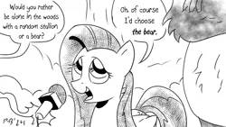 Size: 1200x675 | Tagged: safe, artist:pony-berserker, derpibooru import, fluttershy, bear, image, magic, meme, meme reference, microphone, oblivious, offscreen character, png, pony-berserker's twitter sketches, pony-berserker's twitter sketches (2024), survey, telekinesis