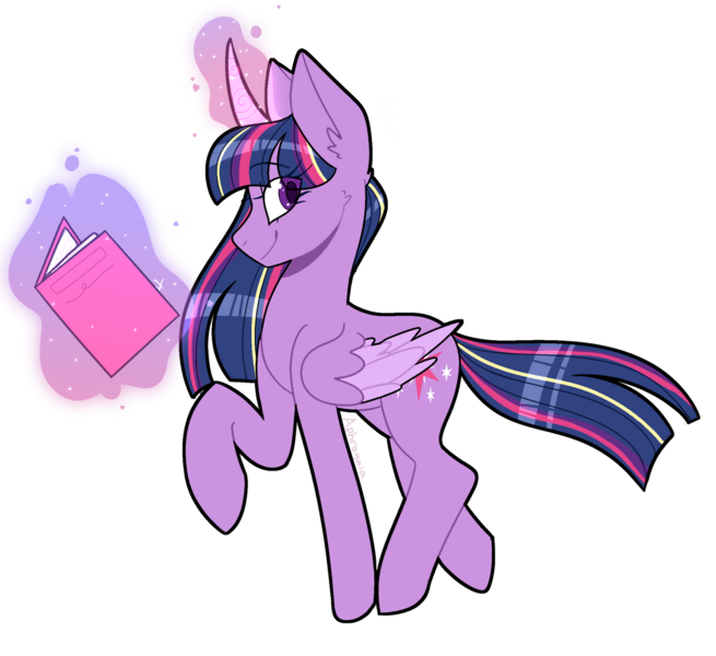 Size: 1280x1172 | Tagged: safe, artist:aphrogaia, derpibooru import, twilight sparkle, twilight sparkle (alicorn), alicorn, pony, book, cute, female, glow, glowing horn, horn, image, mare, png, raised hoof, raised leg, simple background, solo, transparent background, twiabetes