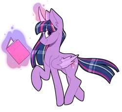 Size: 1280x1172 | Tagged: safe, artist:aphrogaia, derpibooru import, twilight sparkle, twilight sparkle (alicorn), alicorn, pony, book, cute, female, glow, glowing horn, horn, image, mare, png, raised hoof, raised leg, simple background, solo, transparent background, twiabetes