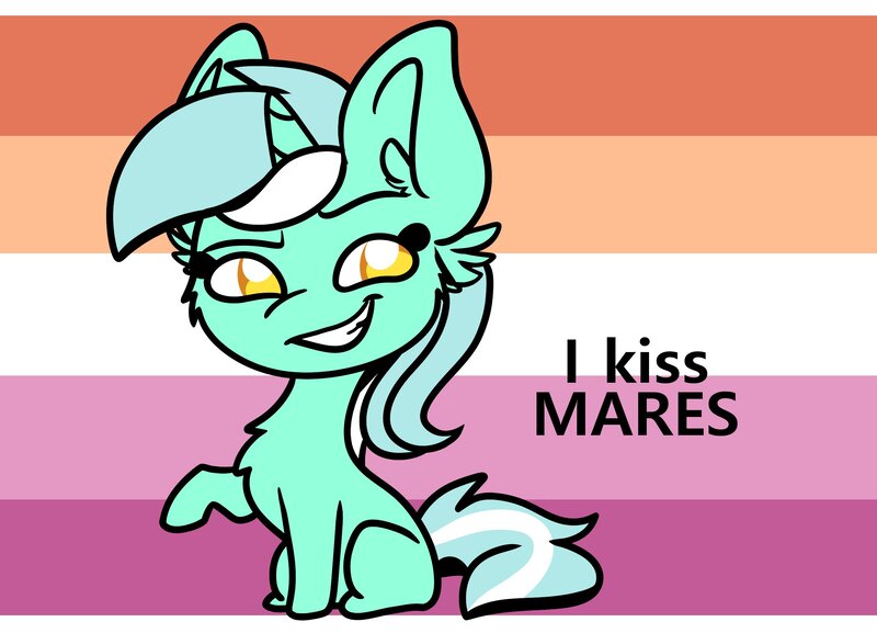 Size: 2589x1866 | Tagged: safe, artist:littleblackraencloud, derpibooru import, lyra heartstrings, pony, unicorn, chibi, colored pupils, commission, dreamworks face, female, flag background, g4, grin, horn, image, jpeg, lesbian, lesbian pride flag, missing cutie mark, pride, pride flag, raised hoof, sitting, smiling, ych example, your character here