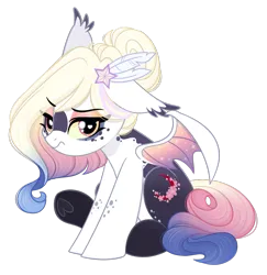 Size: 1619x1665 | Tagged: safe, artist:emberslament, derpibooru import, oc, oc:midnight rouge, unofficial characters only, bat pony, pony, bat pony oc, bat wings, cute, eyeliner, eyeshadow, feather, feather in hair, female, freckles, gradient mane, grumpy, hair bun, image, makeup, mare, mottled coat, png, simple background, sitting, transparent background, underhoof, wings
