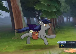 Size: 800x573 | Tagged: safe, derpibooru import, oc, oc:echo, unofficial characters only, bat pony, pony, bag, bat pony oc, bat wings, dota 2, female, flying, food, forest, image, mango, mare, nature, png, saddle bag, solo, tree, wings